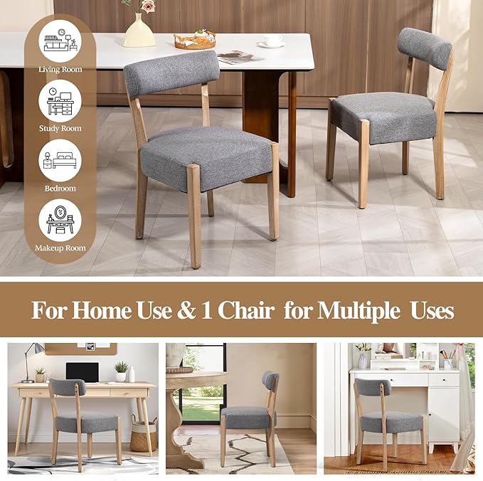 ZJhome Dining Chairs Set of 6,Mid Century Modern Dining Chair Set - Linen Upholstered Low Back Kitchen & Dining Room Chairs with Woven Design,Grey Fabric