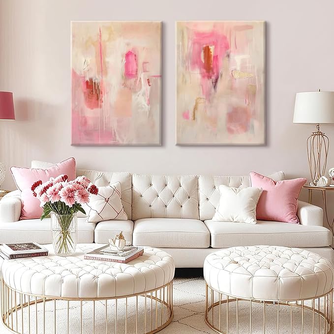 Tocliky Abstract Wall Art Neutral Modern Canvas Painting Decor Pink Beige Minimalist Wall Art Contemporary Abstract Poster Artwork for Living Room Bedroom 12x16 Inch Wrapped Canvas Set of 2