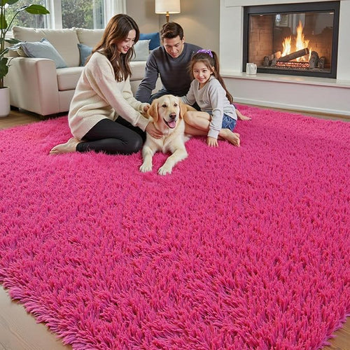 8x10 Area Rugs for Living Room Bedroom, Large Area Rug Shaggy Carpet Soft Plush Furry Bedside Rug, Rugs for Home Decor (Hot Pink, 8 x 10)