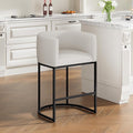 26" H Counter Height Bar Stools Set of 1, Modern Barrel Counter Stools with Backrest and Arms, Linen Fabric Upholstered Accent Barstools for Kitchen Island,Support 450 LBS (White)