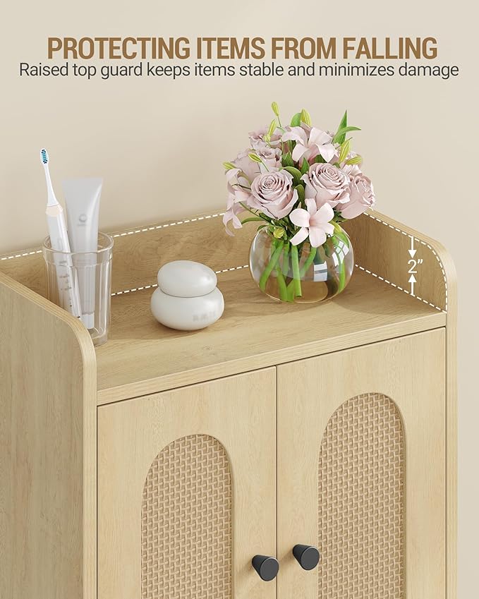 Hzuaneri Bathroom Cabinet, Small Storage Cabinet with 4 Doors, Bathroom Organizers and Storage Cabinets with Adjustable Feet, Cabinets Freestanding for Living Room, Kitchen, 7.1"D x 14.6"W x 32.7"H