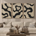 Framed Neutral Abstract Wall Art for Living Room, 3 Piece Black and Beige Mid Century Modern Painting Print, Large Line Canvas Artwork for Dining Room Bedroom Hallway Office Walls Decor, 24x36 Inch