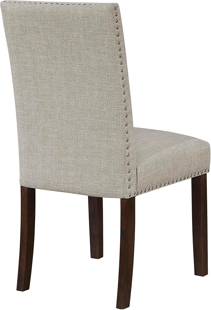 Lexicon Upholstered Dining Chairs Set of 2 - Soft Durable Fabric Armless High Back Kitchen Modern Dining Room Chairs for 2, Nailhead Trim Side, Brushed Brown Sturdy Wooden Frame, Easy Assembly, Taupe