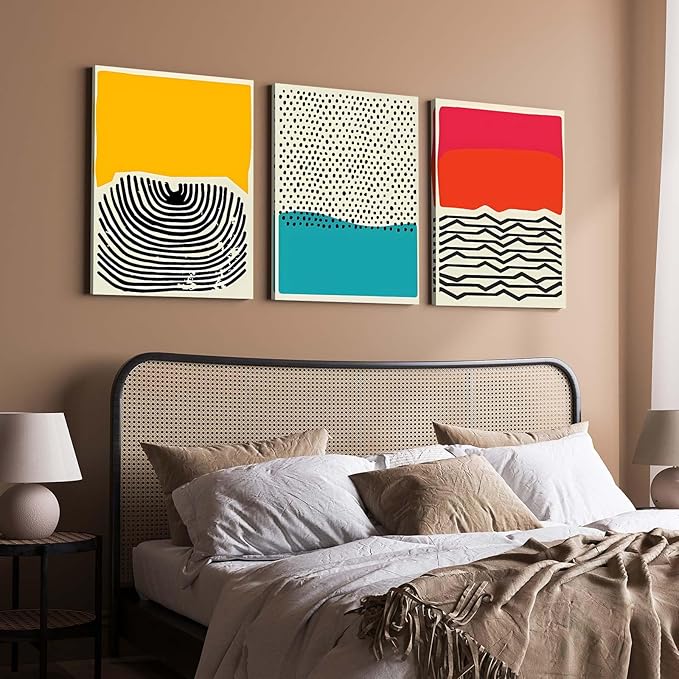 3 Piece Framed Canvas Wall Art, Modern Abstract Geometric Color Block Canvas Wall Decor, Set of 3 Wall Art for Living Room Bedroom Office, 12x16 Inch