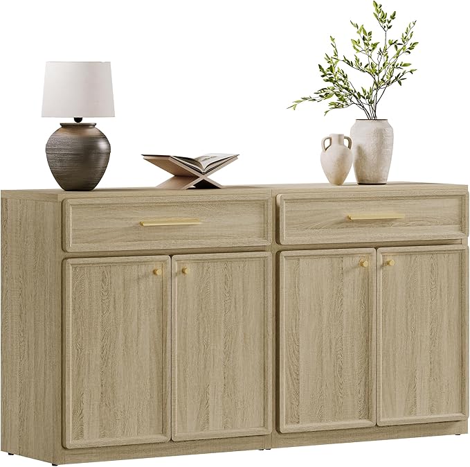 SICOTAS Buffet Cabinet with Storage Tall Modern Console Storage Cabinet with Doors and Shelves 60" Long Wooden Sideboard Credenza Buffet Table Coffee Bar for Living Room Kitchen Dining Room Entryway