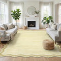 Garvee Scalloped 5x7 Rugs Washable Area Rugs for Living Room,Modern Stain Resistant Solid Rug for Bedroom Kids Room, Scalloped Low Pile Non-Slip Neutral Rug for Dining Room Home Office Dorm,Beige