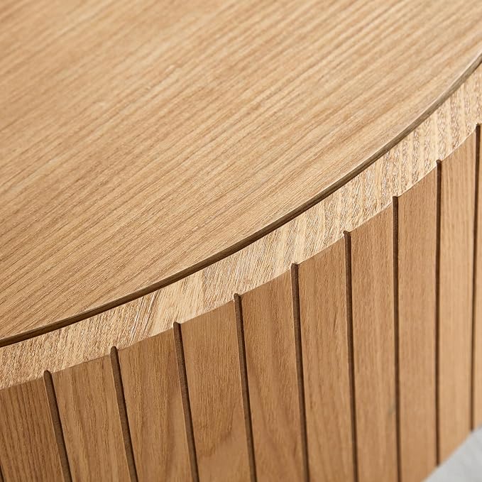 Modern 31.5” Round Coffee Table, Small Center Table with Large Built in Storage, MDF Wood Side Table, Dinning Table for Living Room, Apartment, Small Space.(Natural)