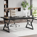 OHOHOLIVE 70.8" Large Executive Desk - Computer Office Desk Workstation, Modern Business Writing Table with Sturdy Metal Legs for Home Office (Black/Black)
