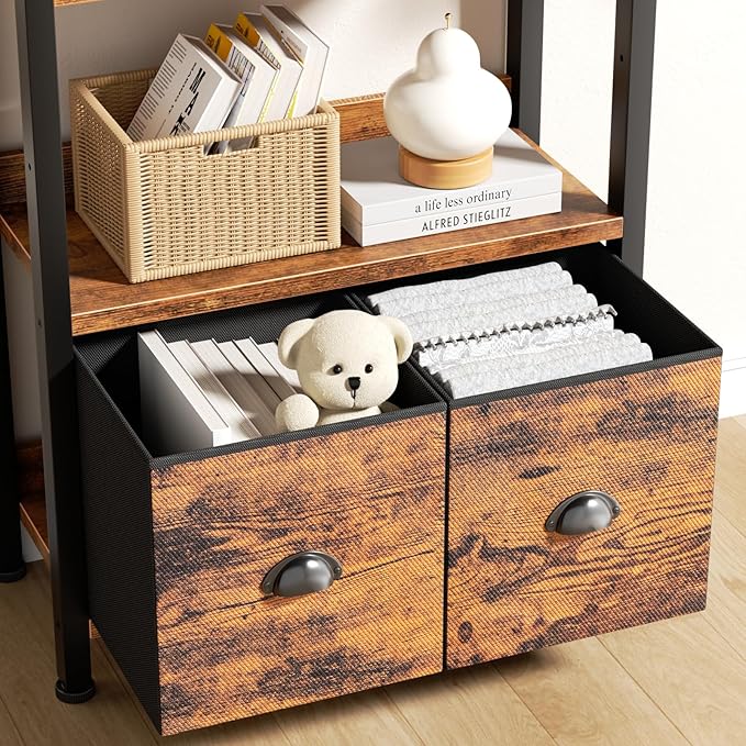 Furologee 6-Tier Bookshelf, Tall 71" Rustic Bookcase with 2 Drawers Storage Organizer, Industrial Display Free Standing Shelf Units, Wood and Metal Storage Rack for Home Office, Bedroom, Rustic Brown | Bookcase, 2 Drawers, Storage Organizer, Industrial...