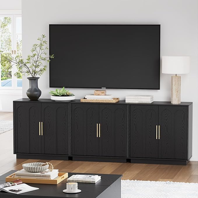 FORTUNETEC Sideboard Buffet Cabinet with Storage, Modern Accent Cabinet with Arched Doors & Shelf, 31.5" Modular Media Console, Minimalist Credenza for Living Room Kitchen Dining Room Entryway, Black