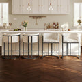 Modern Counter Height Bar Stools,Bar Stools Set of 4,Fabric Upholstered Barrel Barstools with Backs and Arms,26'' Kitchen Island Chairs,Metal Black Frames,Beige White Linen