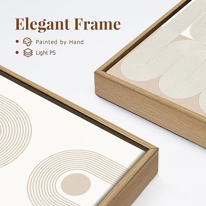 SAFERRYHOME Large Boho Abstract Wall Art Set of 3, Mid Century Neutral Framed Canvas Print Beige Modern Wall Decor, Geometric Line Artwork for Living Room Bedroom Office,Ready to Hang, 24"x36"