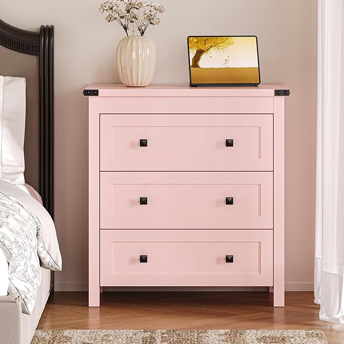 BORNOON 3-Drawer Dresser, Small Wooden Chest of Drawers with Metal Knobs, Water-Resistant Top, Storage Organizer with Anti-Tip Kit for Bedroom, Nursery, Living Room