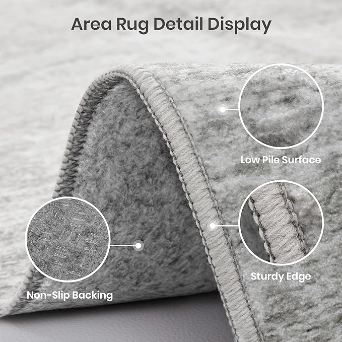 Valenrug Washable Rug 8x10 - Stain Resistant 8x10 Area Rugs for Living Room, Non Slip Backing Printed Rugs for Bedroom, Folable Machine Washable Area Rug (8'x10', Grey)