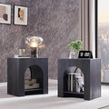 Arched End Table Set of 2 with Type-C Charging Station, 22" Modern Bedroom NightStand with Arched Shelf, Side Table with Outlet, USB, Type-C Port for Bedroom, Dark Grey