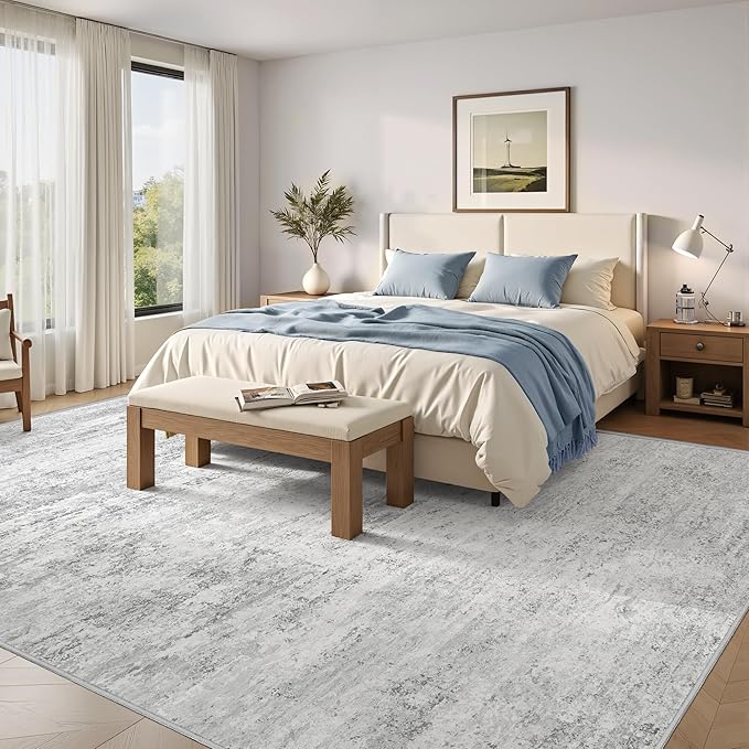 Art&Tuft 9x12 Area Rug, Anti-Slip Backing Abstract Area Rugs 9x12 Living Room, Stain Resistant Large Area Rugs for Living Room, Foldable Machine Washable Rugs (9'x12', 01-Grey)