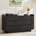 Curved 6 Drawer Dresser for Bedroom, Modern 53-Inch Chest of Drawers, Wood Storage Dresser Organizers with Hidden Handles, 6 Drawer Dressers for Bedroom, Nursery, Living Room, Black