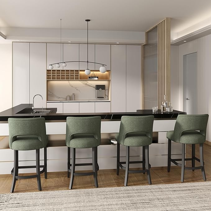 VKNOW Bar Stools Set of 2, 26" Upholstered Counter Height Bar Stools, Modern Counter Stools with Black Legs for Kitchen Island Dining Room Bar, Green-Black Legs