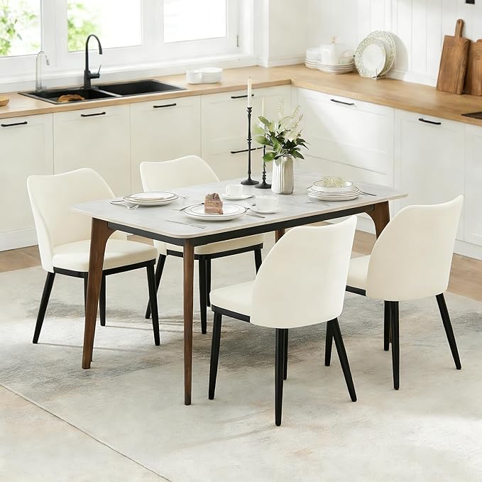GarveeHome Wooden Dining Chairs Set of 4, Upholstered Kitchen Dining Room Chairs with Padded Seat and Wood Legs, Modern Fabric Side Dinner Chair for Kitchen, Dining Room, Restaurant, Cafe
