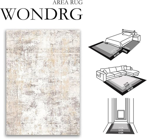 8x10 Washable Area Rug Beige Grey Abstract Non Slip Soft Medium Pile Rug for Living Room Bedroom Dining Room Office Neutral Modern Indoor Throw Carpet for Home Decor