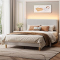 Bestier Queen Size Bed Frame with Headboard, LED Lighting, Vertical Channel Tufted Corduroy Upholstered, Solid Wooden Slat Support, No Box Spring Needed, Never Squeak, Easy Assembly, Light Grey