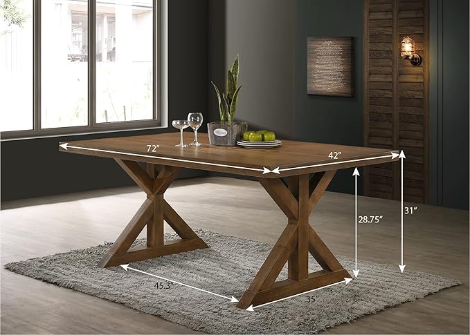 Enna Morden Farmhouse Wood Trestle Dining Table, Brushed Driftwood Finish