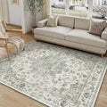 5x7 Washable Neutral Area Rug Green Vintage Living Room Bedroom Carpet Non-Slip Soft Low Pile Farmhouse Indoor Throw Rug for Dining Room Entryway Office