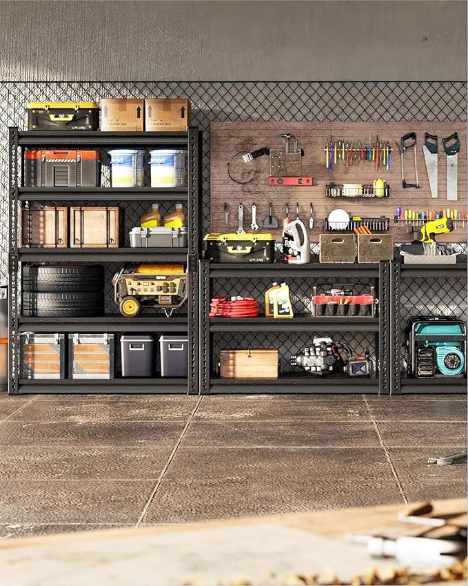 Metal Garage Shelving for Storage - 48'' W 2,500 Lbs Heavy Duty 5 Tier Utility Shelves Freestanding - Adjustable Rack Units for Basement Pantry Kitchen - 48" W x 18" D x 78" H Black