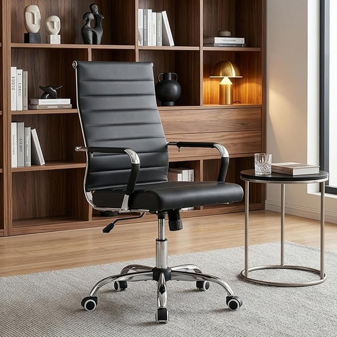 Okeysen Office Desk Chair, Ergonomic Leather Modern Conference Room Chairs, Executive Ribbed Adjustable Swivel Rolling Chair for Home Office.