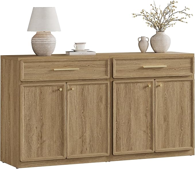 SICOTAS Buffet Cabinet with Storage Tall Modern Console Storage Cabinet with Doors and Shelves 60" Long Wooden Sideboard Credenza Buffet Table Coffee Bar for Living Room Kitchen Dining Room Entryway