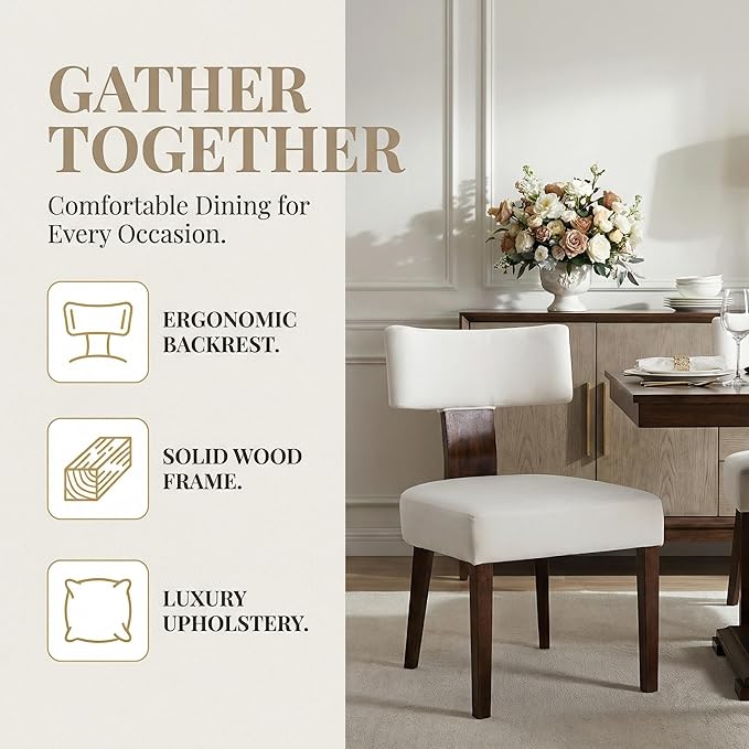 Mid Century Modern Dining Chairs, Farmhouse Velvet Upholstered Accent Chair Curved Backrest Kitchen Chairs Set of 2, with Hardwood Frame, Cream, Velvet-beige