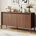 CHUWELL Walnut Sideboard Buffet Cabinet - 59" Mid Century Buffet Storage Cabinet with 4 Doors, Adjustable Shelves, and 4 Solid Wood Round Legs- Coffee Bar Table for Kitchen
