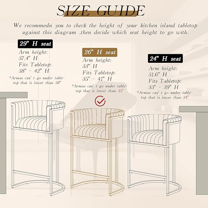 Modern Counter Height Bar Stools,Bar Stools Set of 1,Fabric Upholstered Barrel Barstools with Backs and Arms,26'' Kitchen Island Chairs,Mirror Champagne Gold Base/Beige White Linen