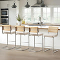 Zesthouse Natural Rattan Counter Stools Set of 4, 26" Modern Counter Height Barstools, Thick Linen Bar Stools with Solid Wood Back, Mid Century Cantilever Bar Chairs for Kitchen Island Beige Yellowish