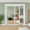 72" x 80" Sliding Closet Door, 1-Lite One-Side Mirror Bypass Door Panel with Hardware Track Kit & Floor Guide, Solid Wood Slab Pre-Assembled with PVC Surface, Silver Round Handle
