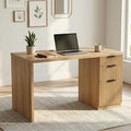 FURSUN 58" Home Office Desk with Power Outlet & File Cabinet, Modern Fluted Executive Desk with 3 Storage Drawers, Large Computer Workstation for Study & Bedroom, Natural Oak
