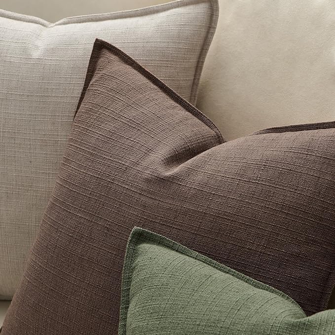 MIULEE Pack of 2 Thick Textured Couch Throw Pillow Covers, Dark Brown Decorative Pillow Covers 18x18, Neutral Linen Cushion Cases for Sofa Bed Living Room Modern Farmhouse Home Decor, No Filling