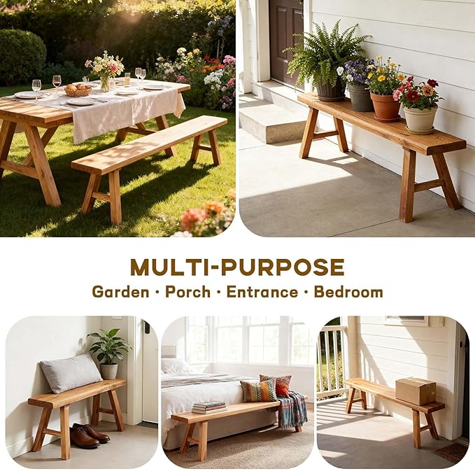 Narrow Entryway Bench Farmhouse Wood End of Bed Bench 20" 32" 39" 47" 55" 63" 71" 79" Sturdy Stable Skinny Long Benchs for Bedroom Hallway Dining Room Porch Easy to Assemble Natural Finish(39")