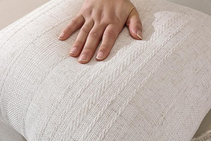 Decorative Neutral Striped Lumbar Throw Pillow Covers Set of 2-20x12 Inch Boho Farmhouse Pillow Covers, Breathable & Soft Neutral Linen Blend Cushion Covers for Couch Sofa Bedroom Living Room