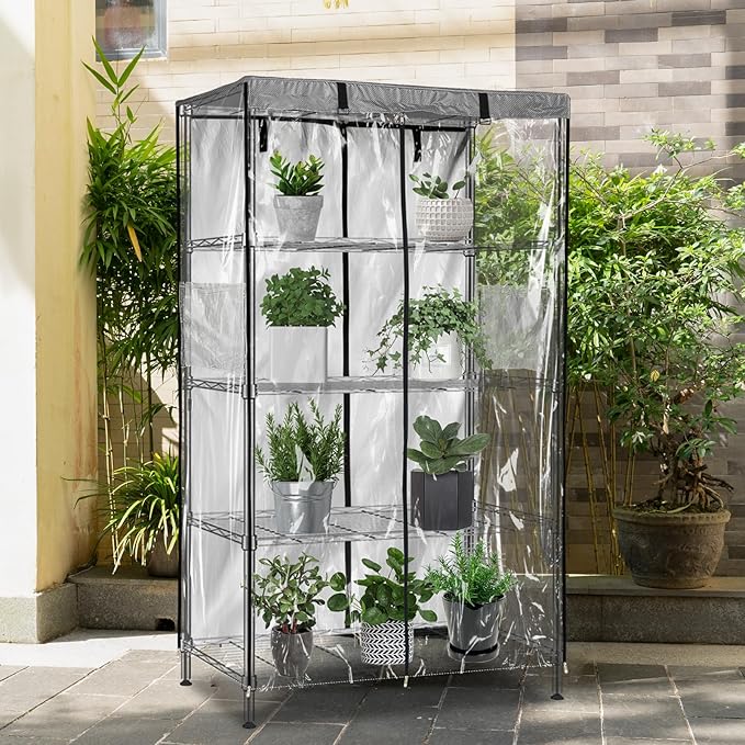 okcool Waterproof Shelf Cover,600D Heavy Duty Wire Shelving Unit Cover,Three Side See Through Panel Clearly Visible (Fits 60" Wx24 Dx72 H Shelves)