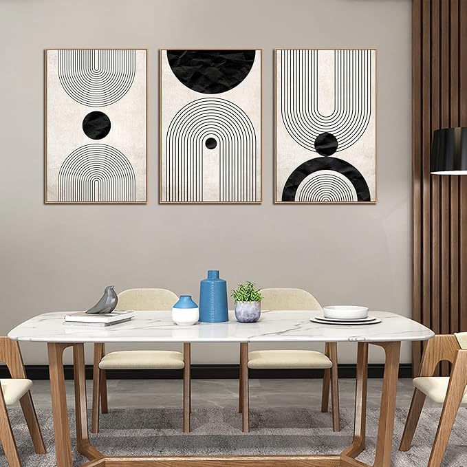 arteWOODS Framed Wall Art Canvas Set Mid Century Boho Pictures Modern Abstract Geometric Wall Decor Minimalist Black Beige Bohemian Painting Artwork for Living Room Bedroom Office 32" x 48" *3 Natural