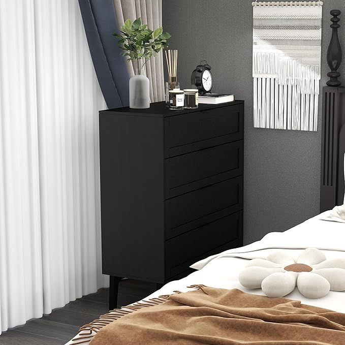 TaoHFE Black 4 Drawer Dresser for Bedroom,Wood Lingerie Chest of Drawers for Bedroom,Modern 36inch Tall Black Dresser for Bedrooms Living Room, Entryway, Cloakroom