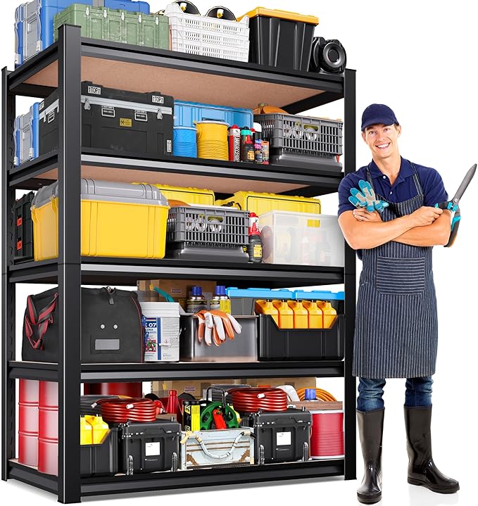 71"H-35"W-15.7"D Garage Shelving-2050LBS 5 Tier Storage Shelves,Adjustable Heavy Duty Metal Shelving Unit and Storage Large Rack,Utility Steel Shelf For Shop Warehouse Industrial Pantry Basement Black
