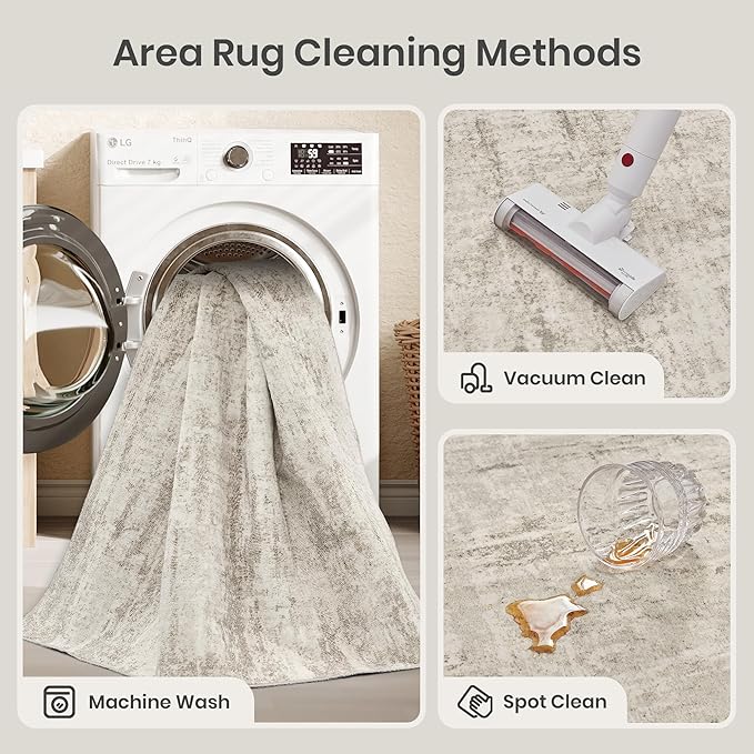 Valenrug Washable Rug 9x12 - Stain Resistant 9x12 Area Rugs for Living Room, Non Slip Backing Printed Rugs for Bedroom, Folable Machine Washable Area Rug(Beige,9'x12')