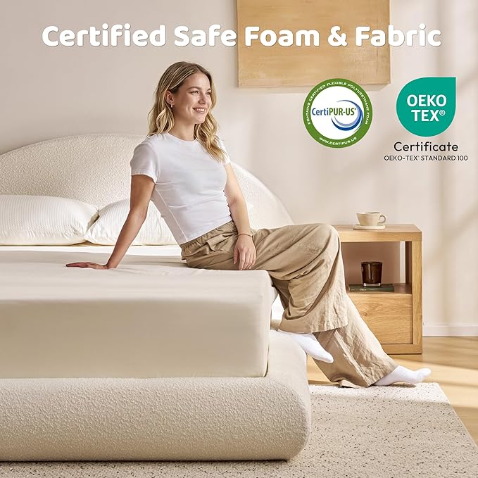 RECCI AirFrame Half-Moon Upholstered King Platform Bed Frame, Boucle Curved Arched Base with Headboard, 5 Inch Fully Round Cushioned Foam, No Box Spring Needed, Easy Assembly | Round Shaped, Boucle, Low-profile, Soft
