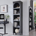 IFGET 76" Tall Arched Bookcase, Farmhouse 5 Tiers Narrow Arched Bookshelf Cabinet with Adjustable Shelves, Modern Wooden Book Shelf w/Storage and Open Display Shelves for Living Room, Office-Dark Grey