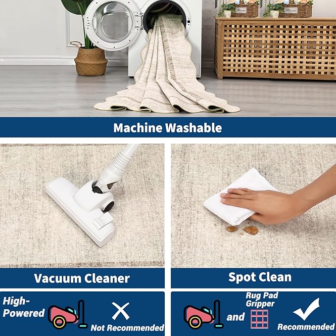 GarveeHome Scalloped Washable Rug, 2x3 Kitchen Rugs for Entryway Bathroom, Soft Door Mat Indoor Entrance Ultra-Thin, Small Non-Slip Throw Carpet for Bedroom Entry Laundry, Beige