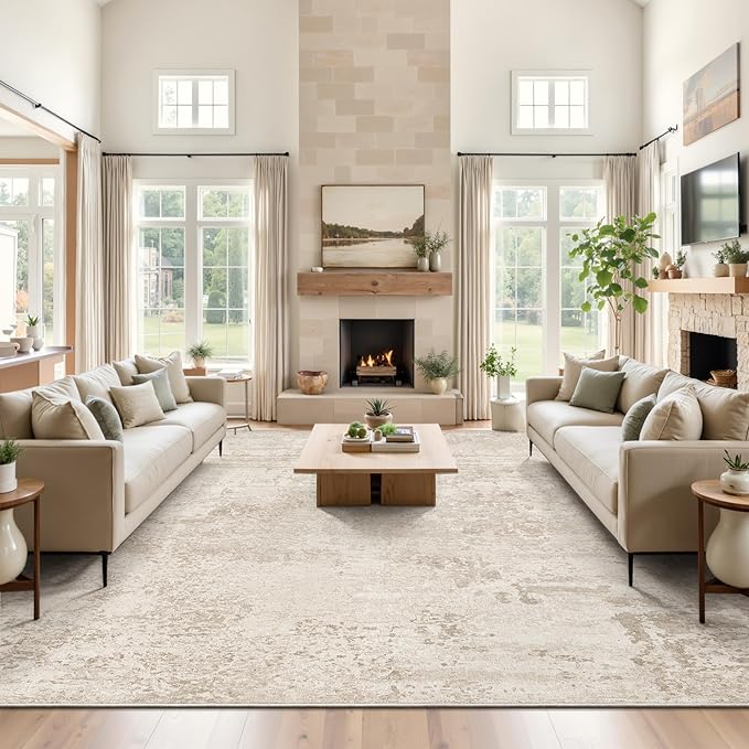 Art&Tuft Washable Rugs 5x7, Anti-Slip Backing Abstract 5x7 Area Rug, Stain Resistant Rugs for Living Room, Foldable Machine Washable Area Rug (5'x7', Beige)