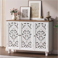 JOINICE 43" Accent Cabinet with 3 Carved Doors, White Farmhouse Buffet Cabinet with Storage & Solid Wood Legs, Boho Sideboard Console Table for Living Room, Entryway, Dining Room, Coffee Bar