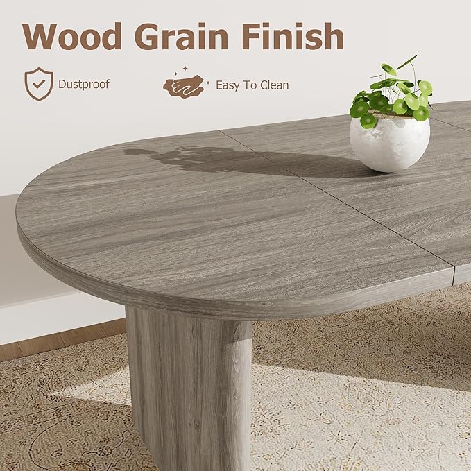 GarveeHome Oval Dining Table for 6-8 People, Long Large Kitchen Table with Thick Sturdy Wooden Base, Farmhouse Dining Room Table for for Kitchen, Living Room, Office (70.87" Long,Grey Walnut)